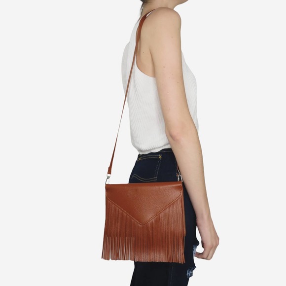 Anthropologie Handbags - Anthropologie Brown Leather Tassel Crossbody Bag